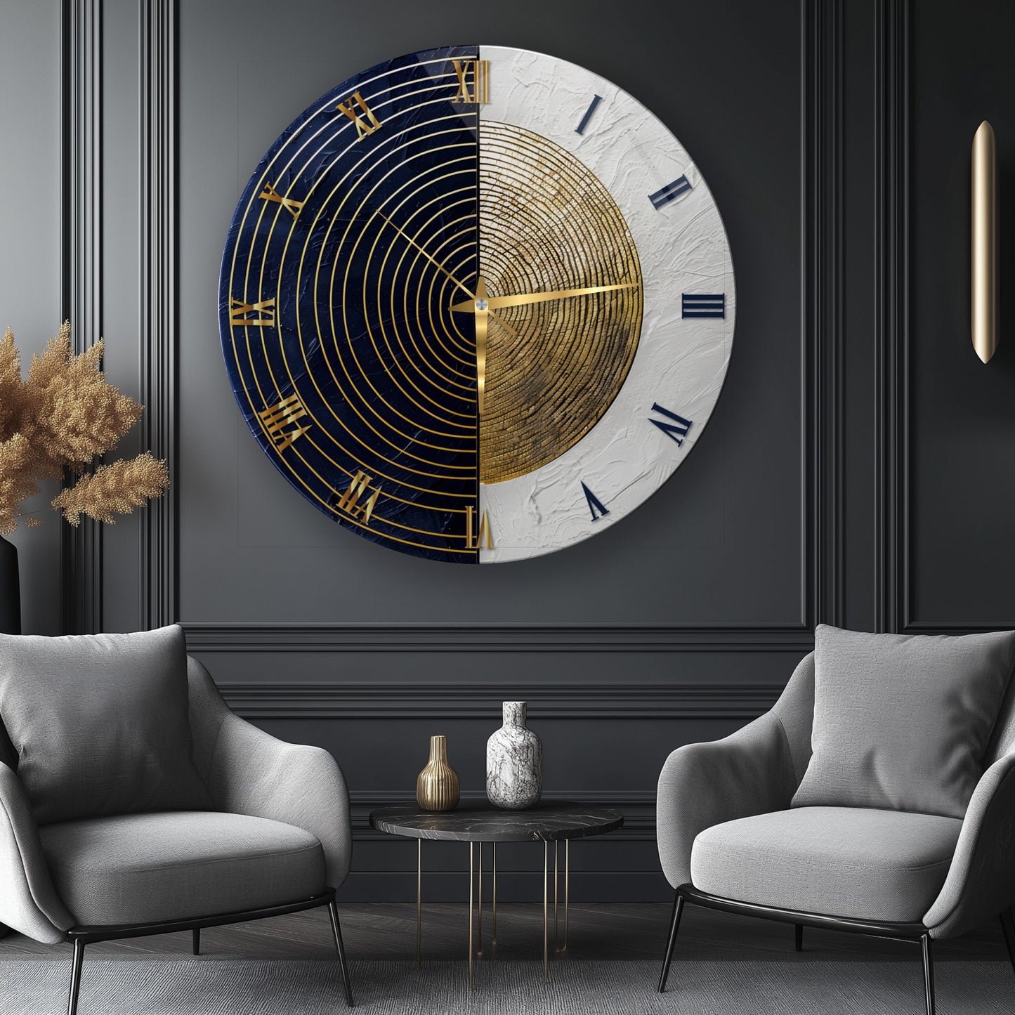 Siyah Beyaz Soyut Gold Cam Saat
