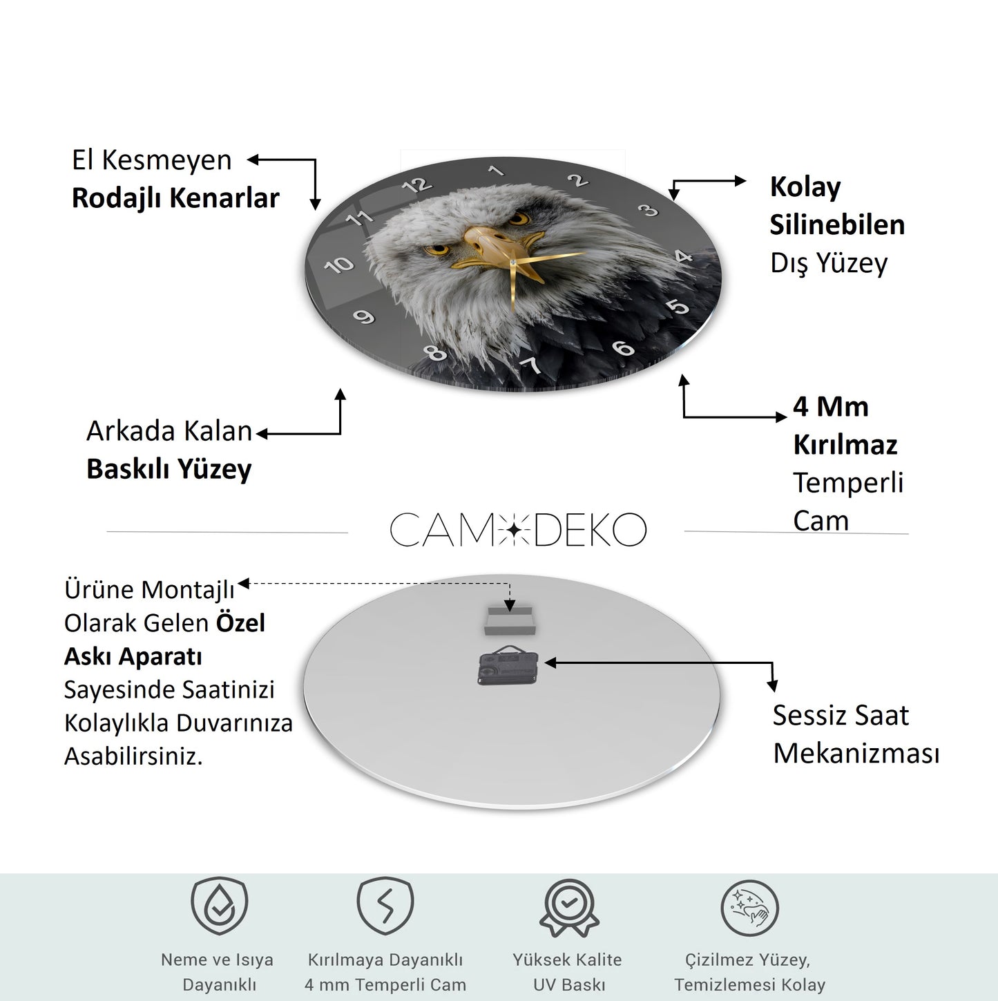 Kartal Cam Duvar Saati