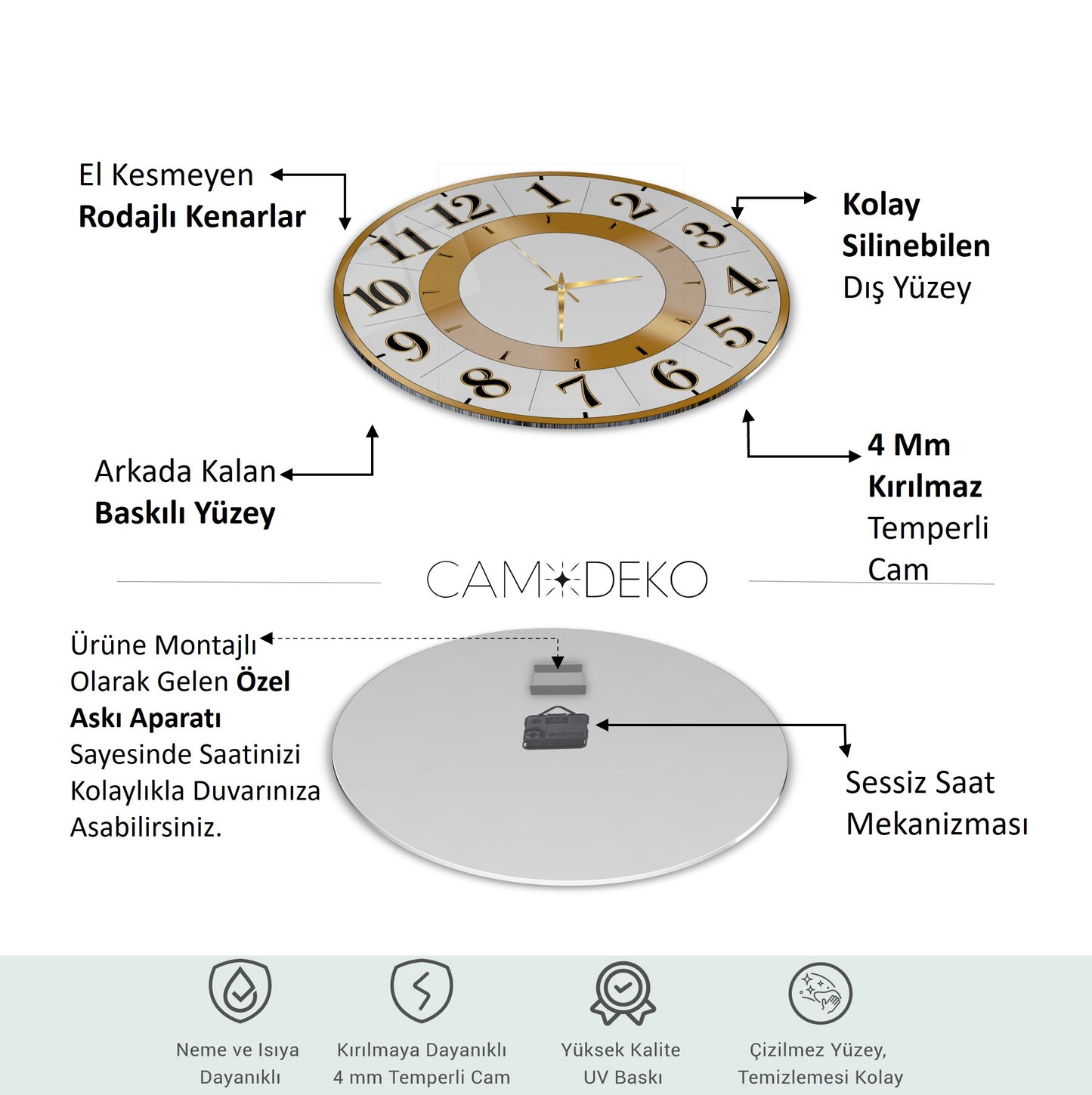 Klasik Gold Cam Duvar Saati