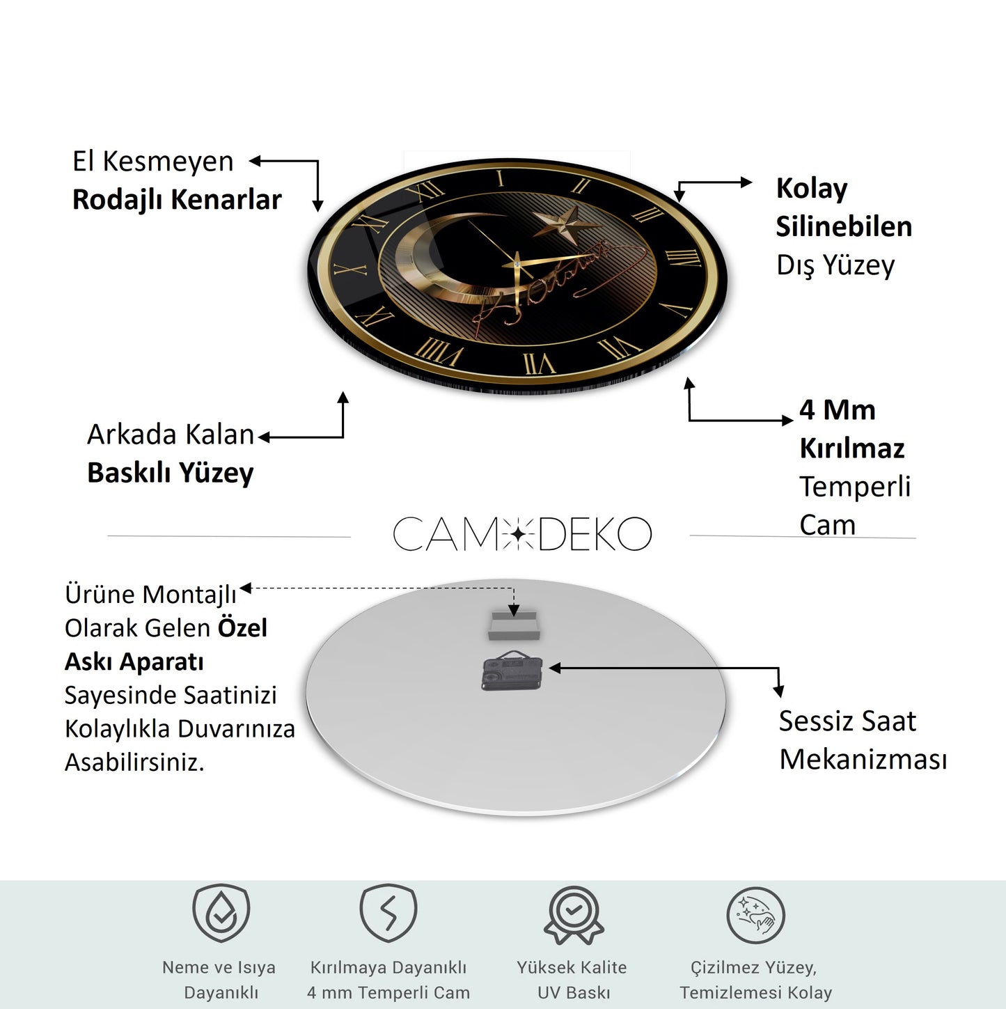 Gold Bayrak Cam Duvar Saati