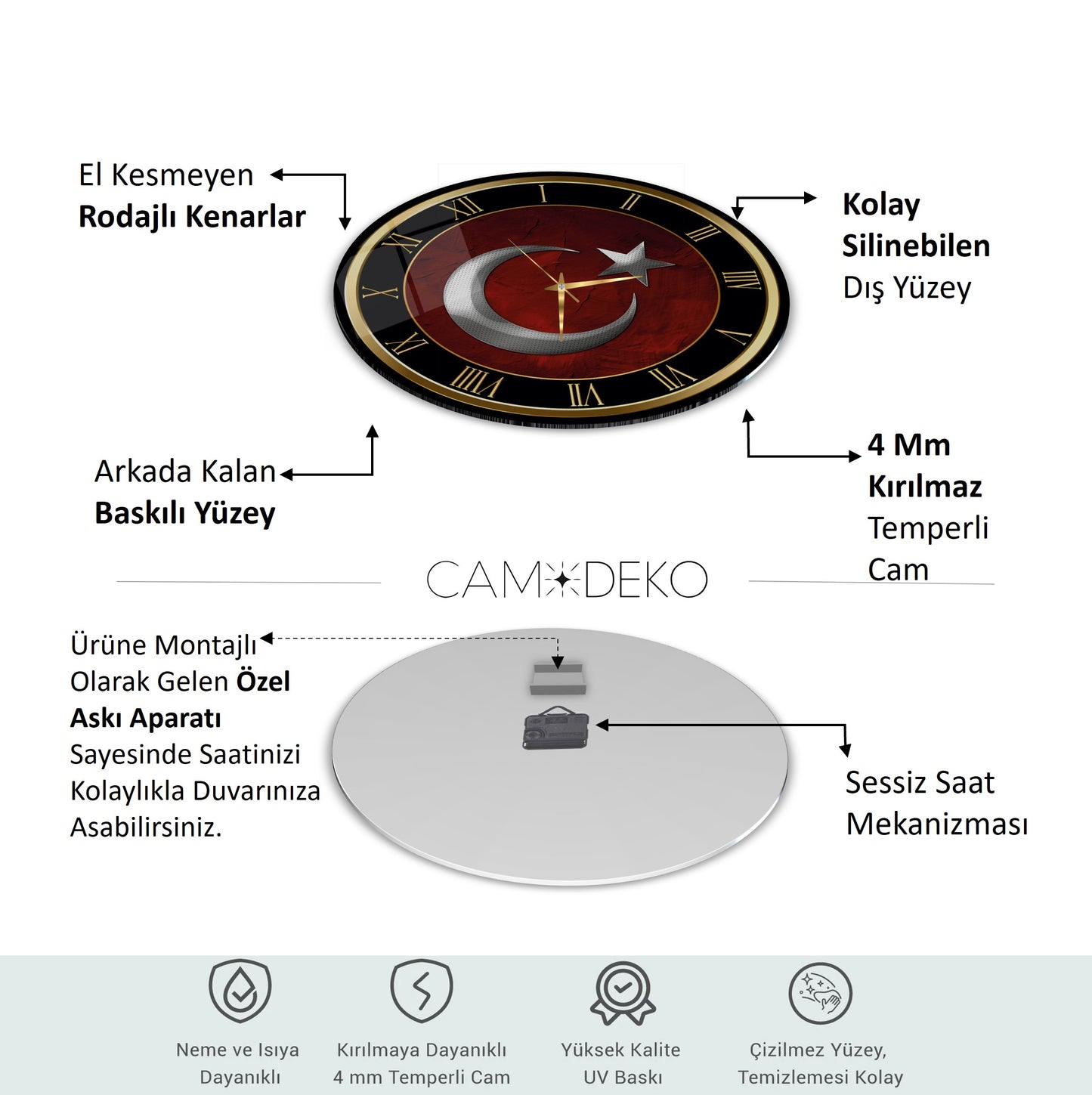 Bayrak Cam Duvar Saati