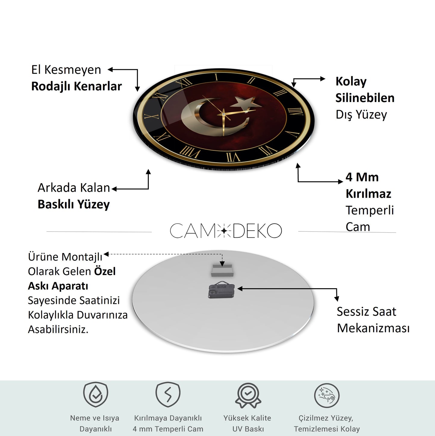 Bayrak Cam Duvar Saati