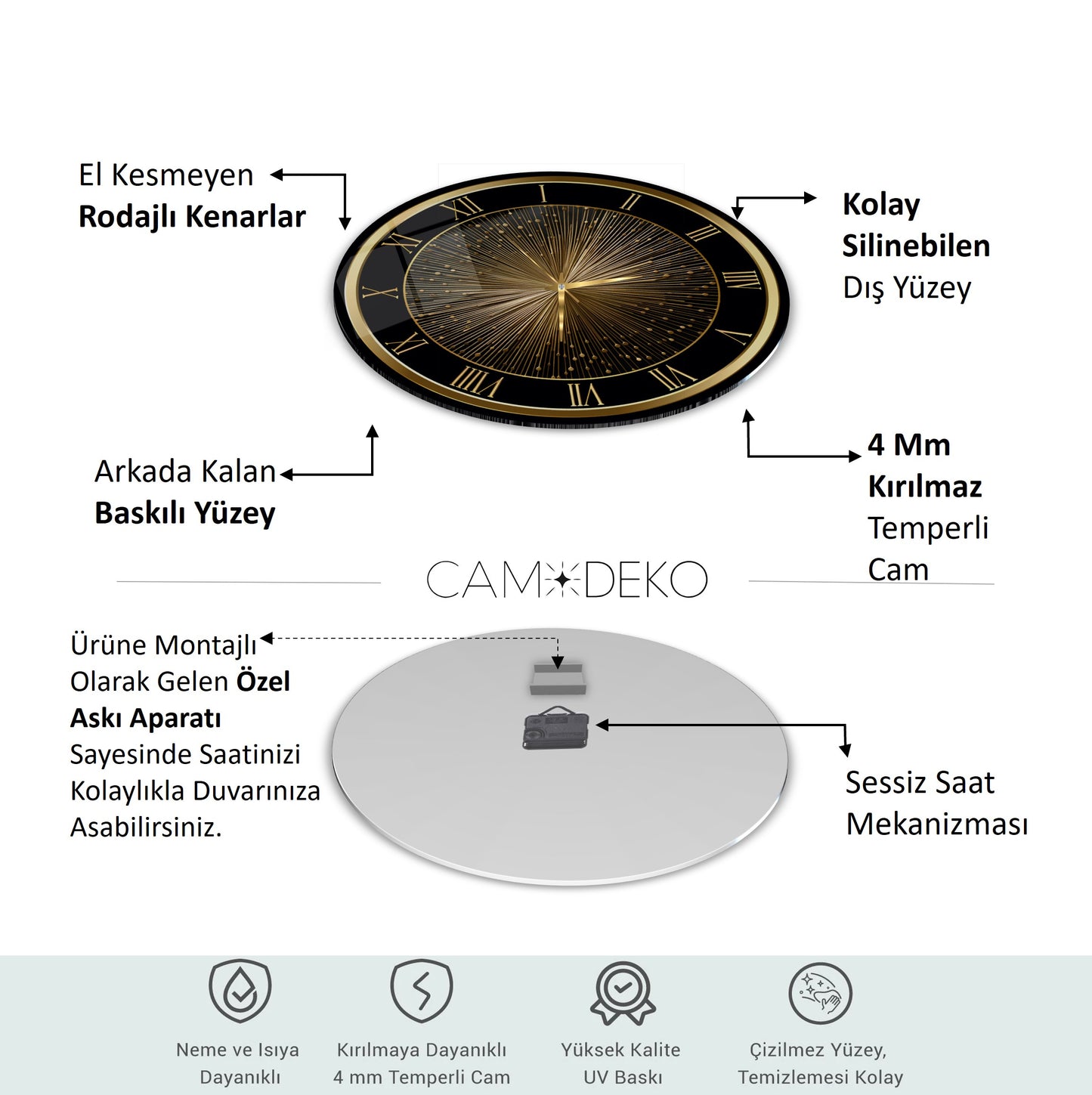Soyut Gold Cam Duvar Saati