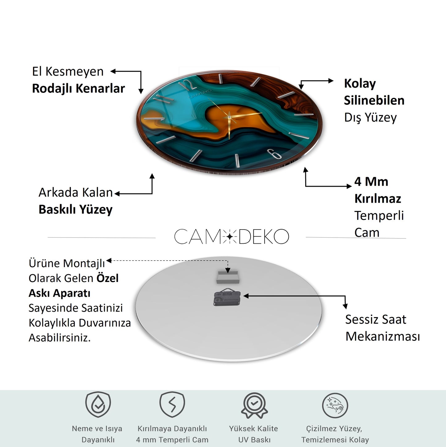 Modern Minimal Renkli Cam Duvar Saati
