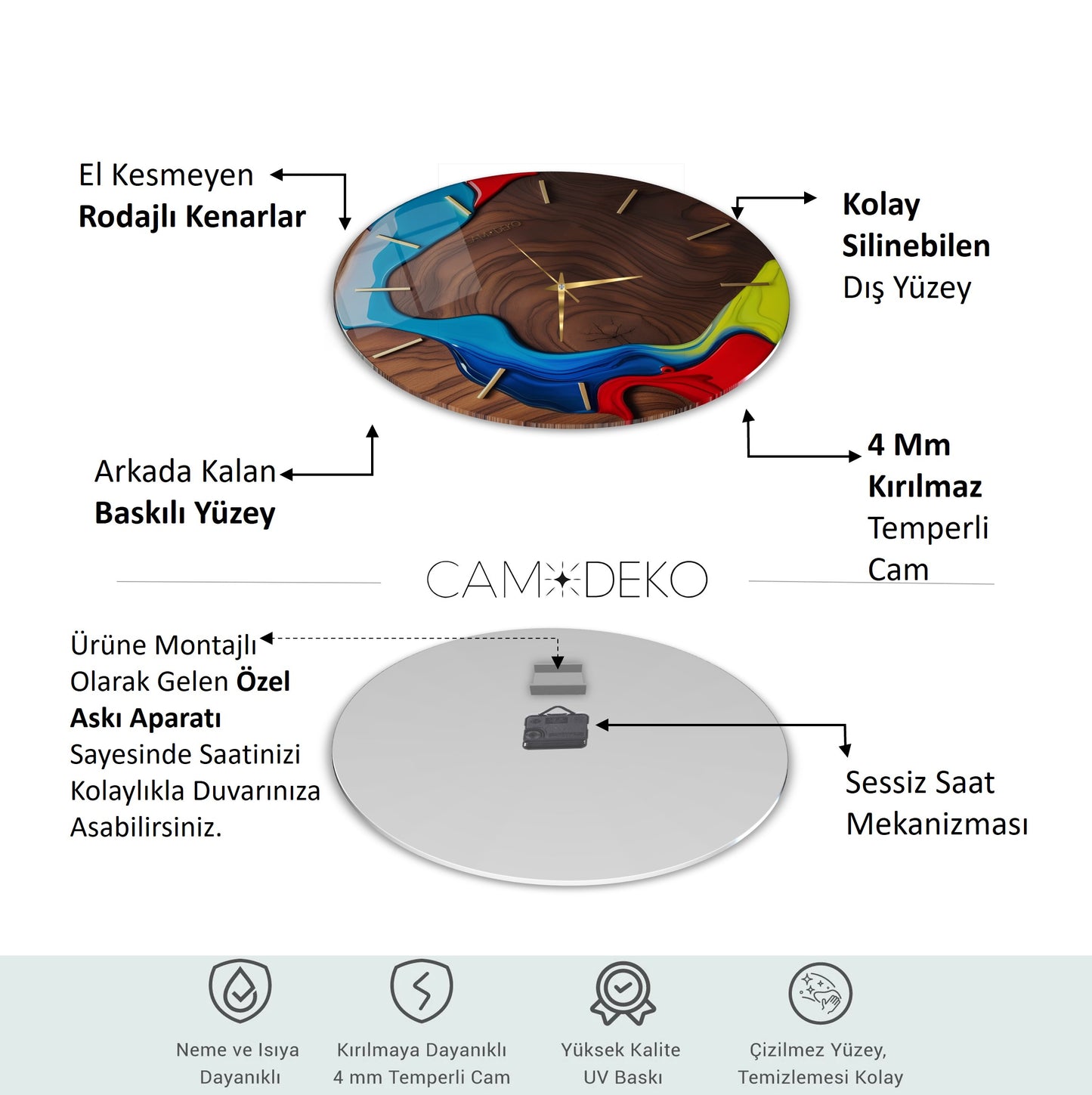 Minimal Soyut Renkler Cam Duvar Saati
