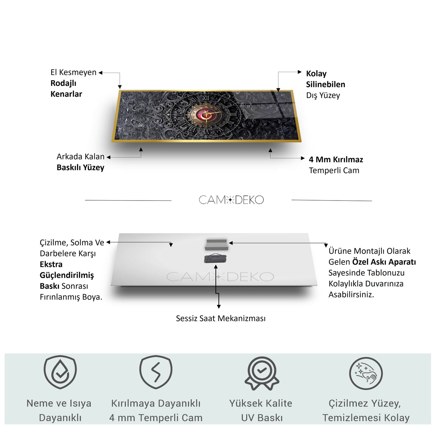 Bayrak Cam Duvar Saati