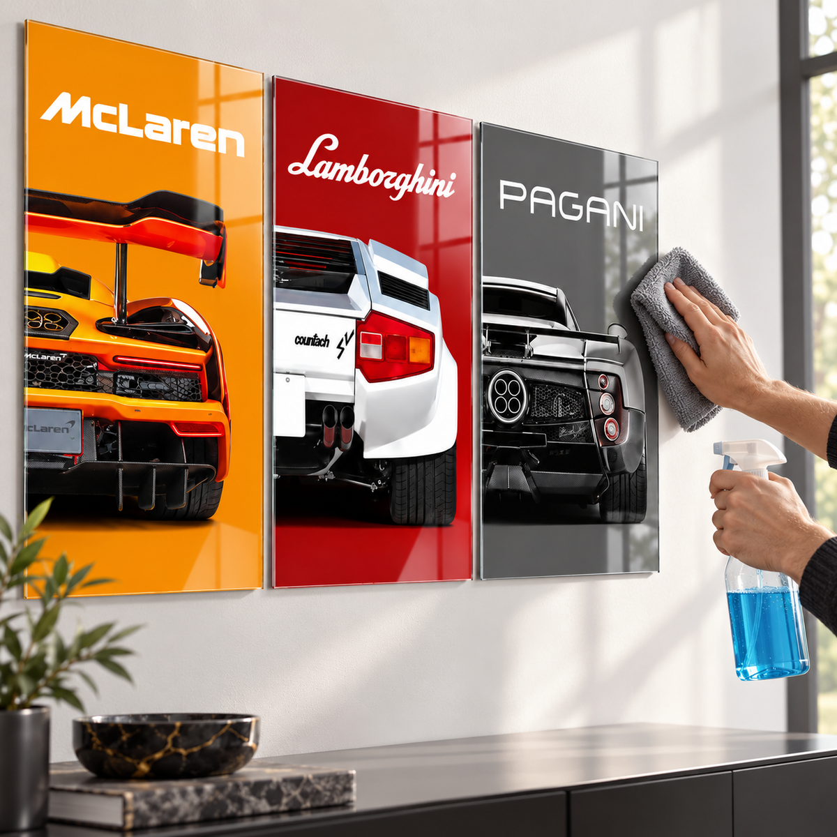 CAMDEKO McLaren Lamborghini Pagani üçlü cam tablo kolay temizlik