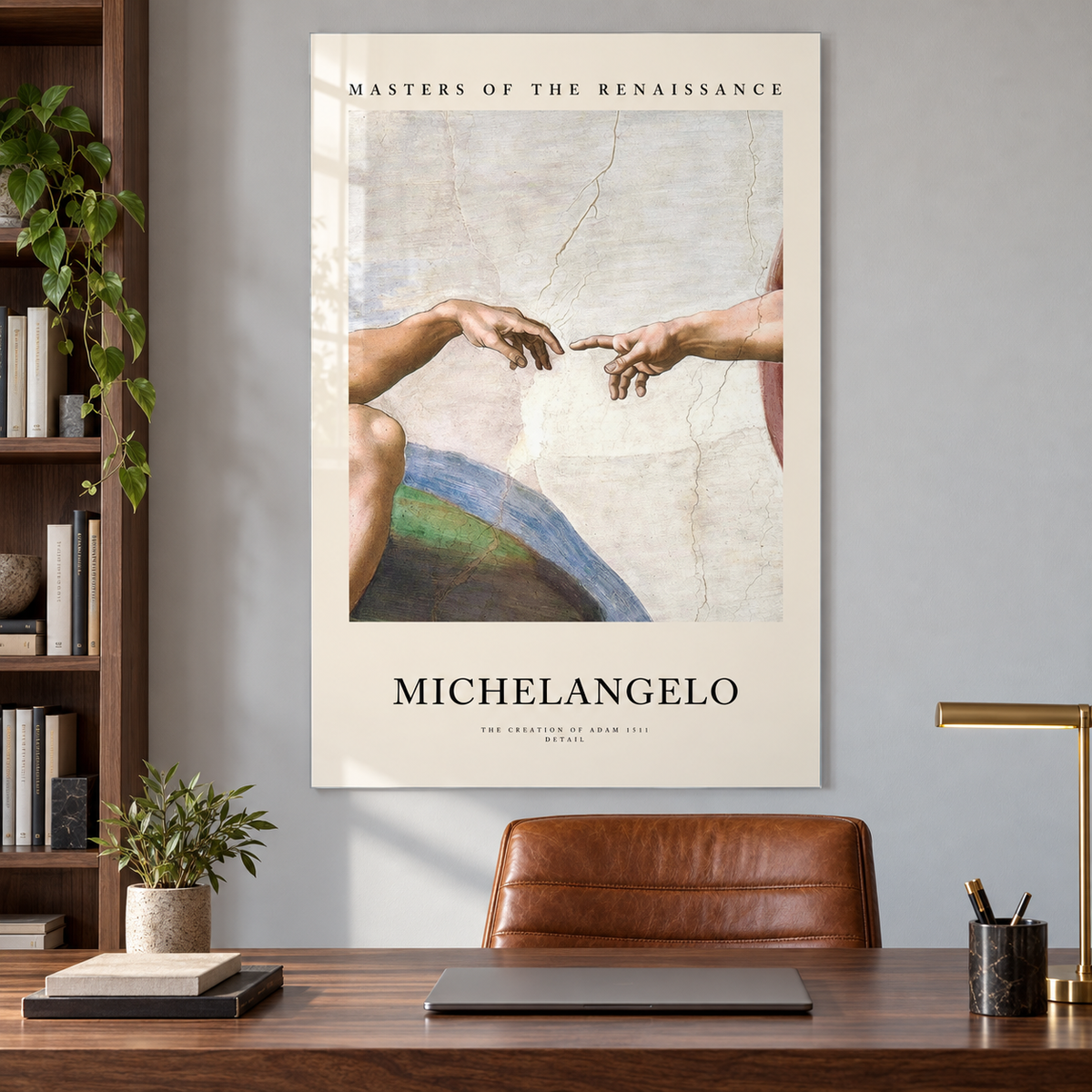 Michelangelo Âdem’in Yaratılışı Dikey Cam Tablo - Çalışma odası