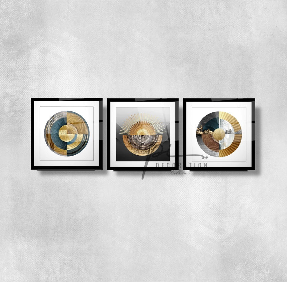 Soyut Desenler Triple Üçlü Cam Tablo