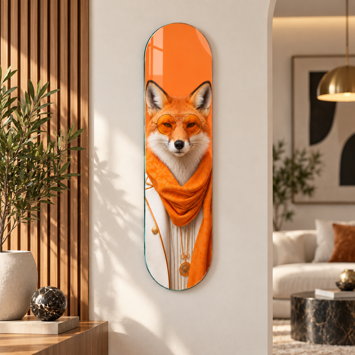 Turuncu şallı gözlüklü tilki Skate Board cam tablo - alternatif premium mekan