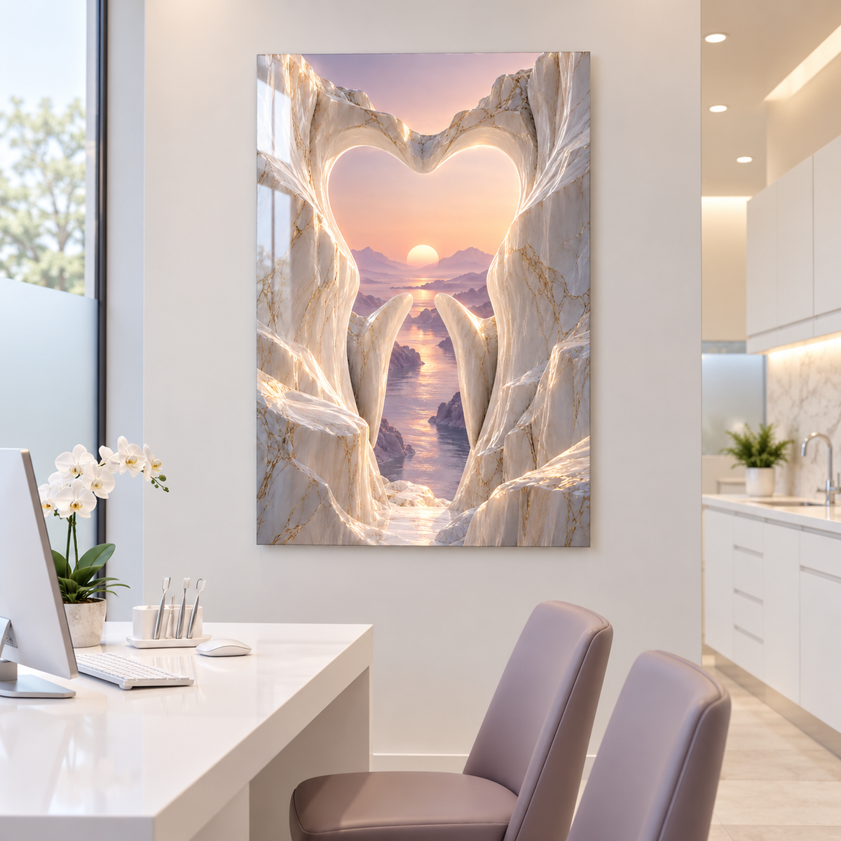 Porselen Kanyon Dikey Cam Tablo – Diş kliniği danışma odası