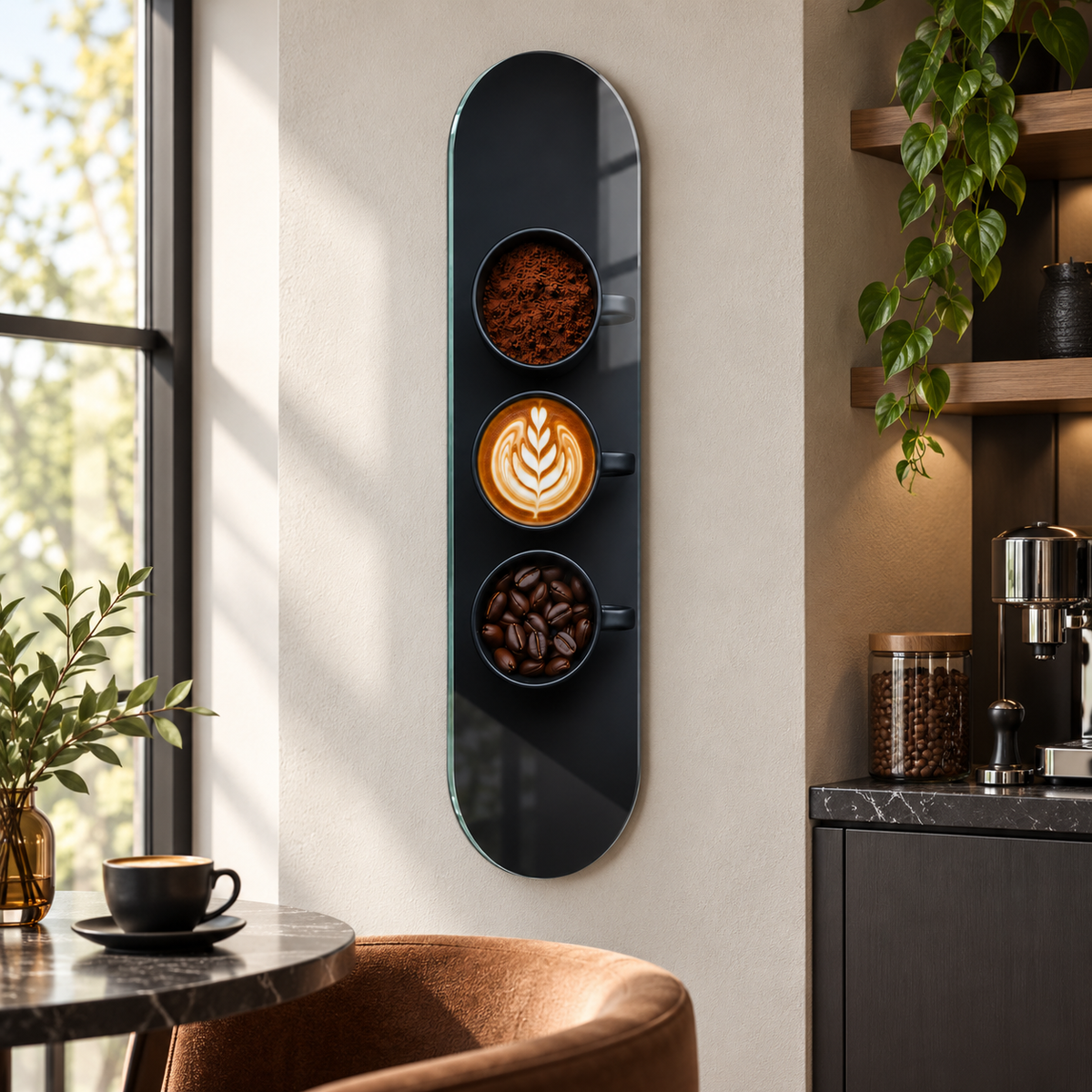 Üçlü kahve fincanı temalı Skate Board cam tablo - alternatif premium mekan