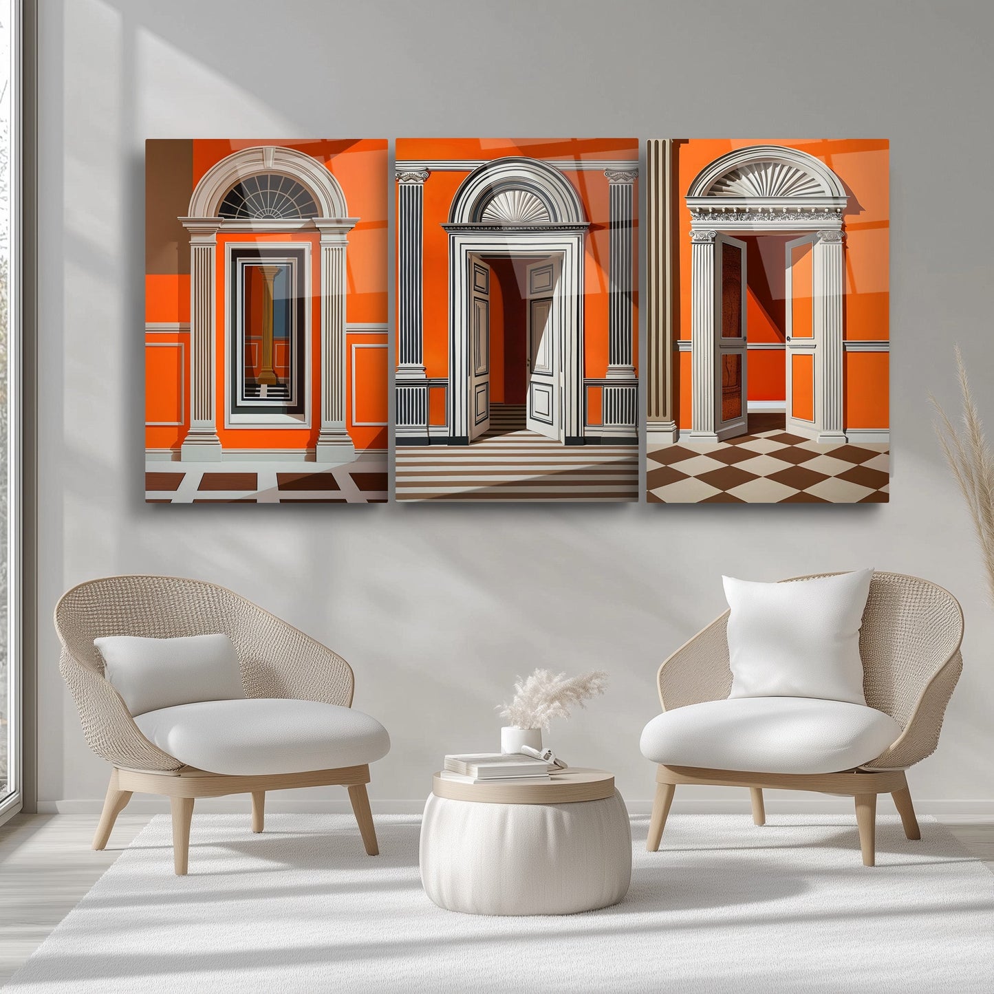 Sanatsal Kapılar Üçlü Set Cam Tablo