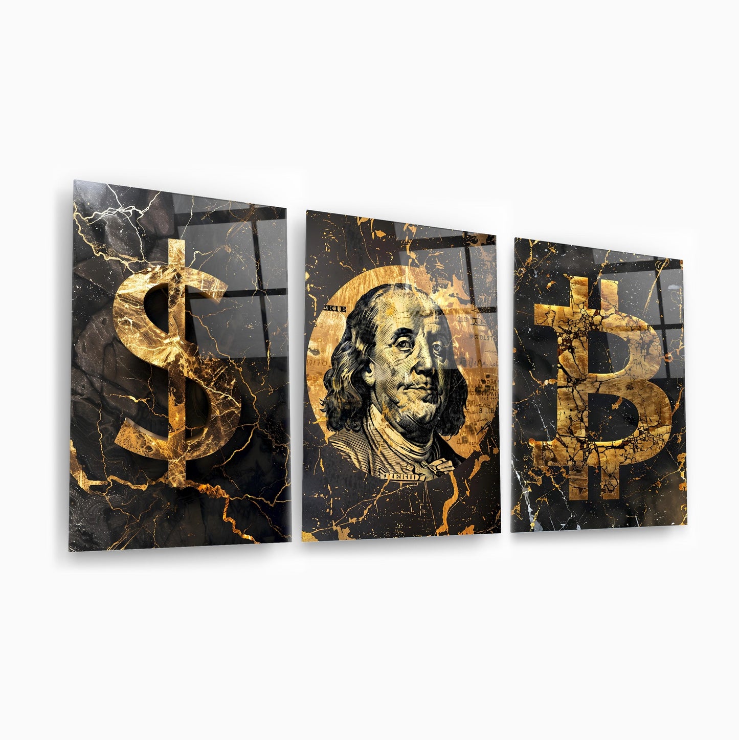 Dolar ve Bitcoin Üçlü Set Cam Tablo