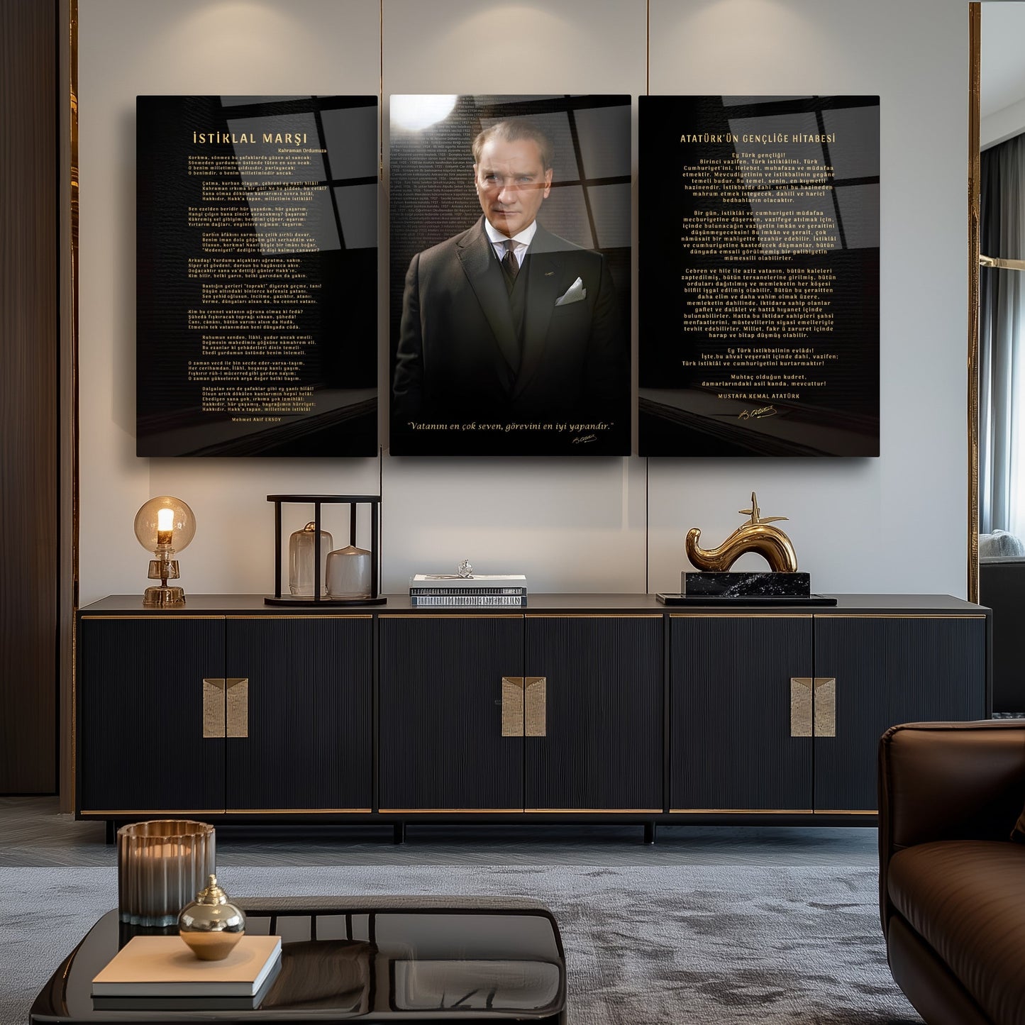 Atatürk Köşesi Üçlü Set Cam Tablo