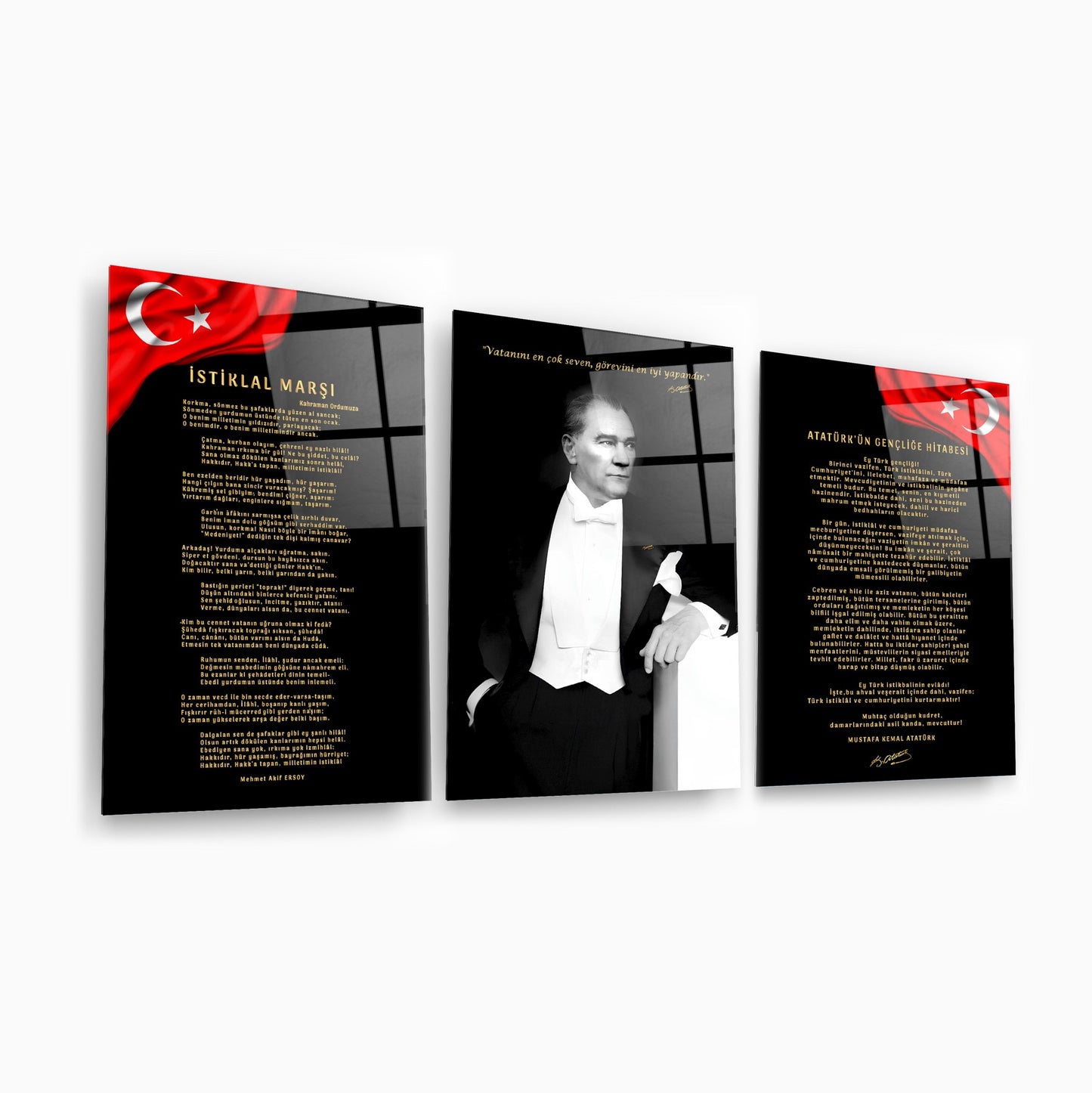 Atatürk Köşesi Üçlü Set Cam Tablo