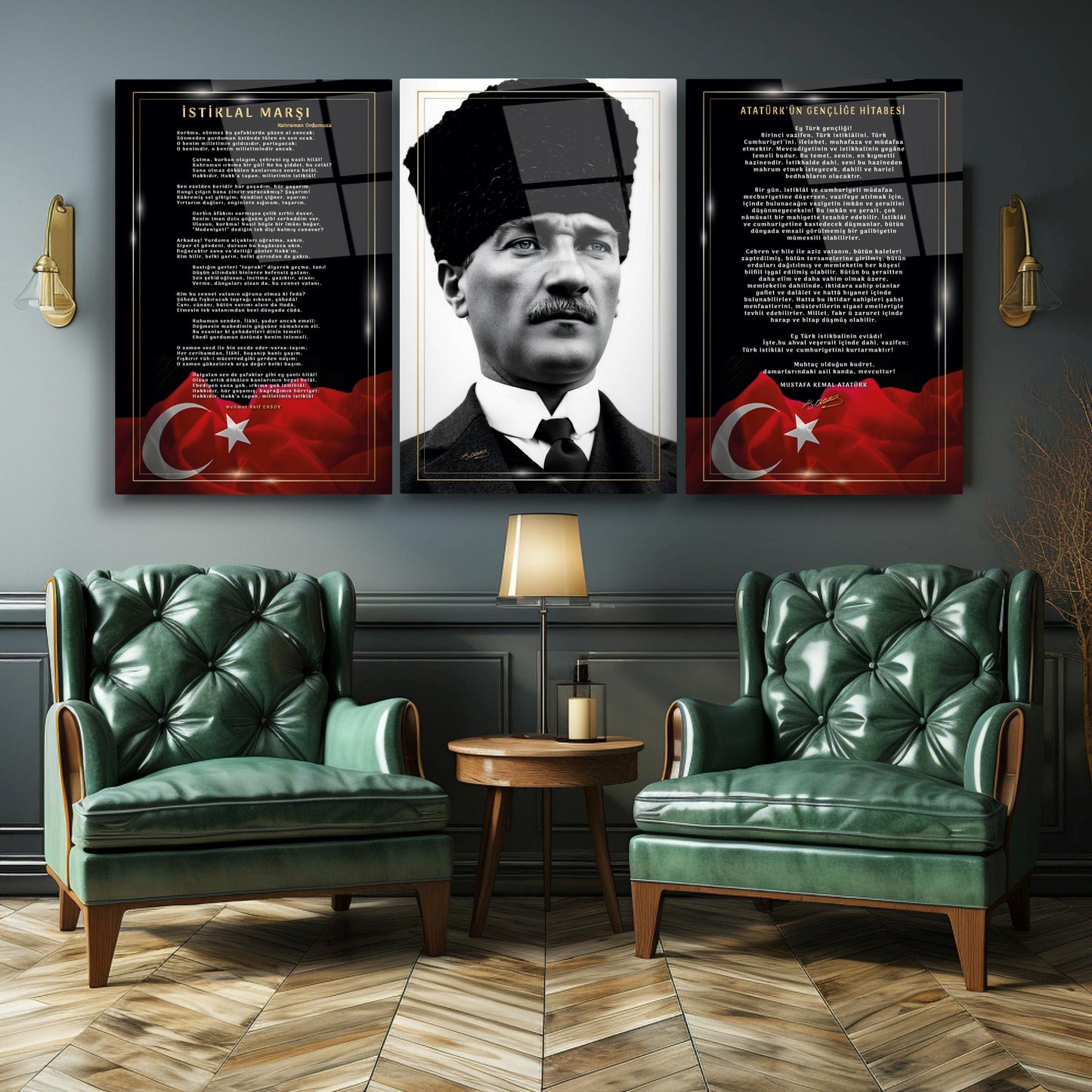 Atatürk Köşesi Üçlü Set Cam Tablo