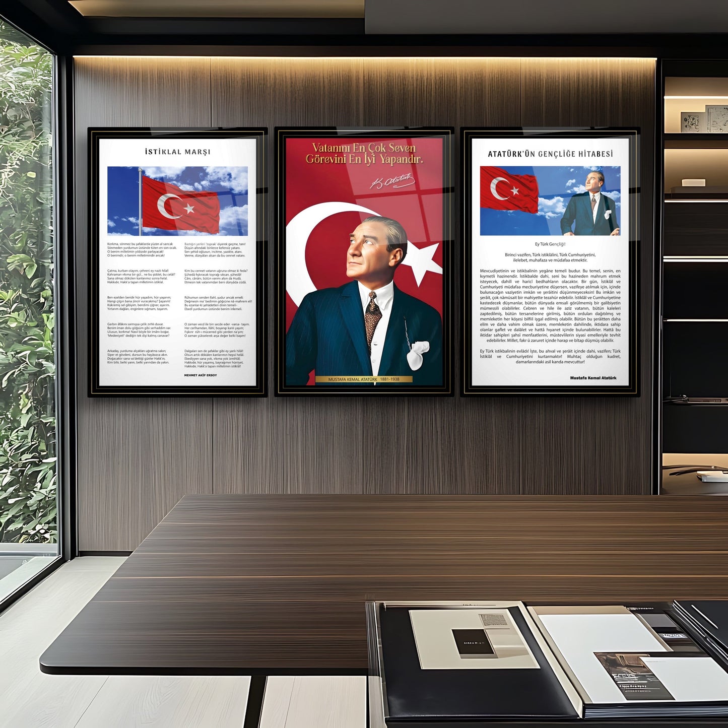 Atatürk Köşesi Üçlü Set Cam Tablo
