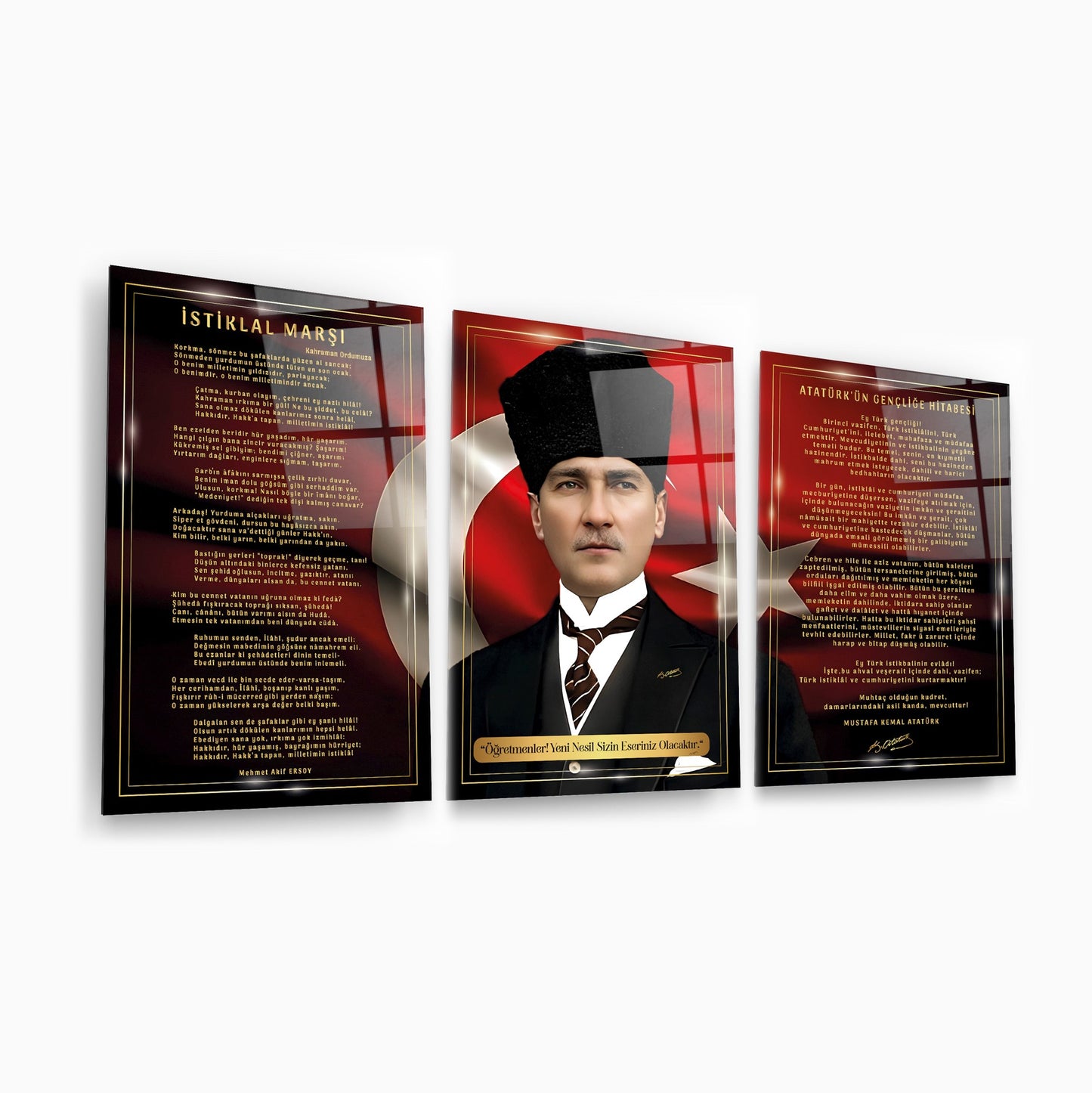 Atatürk Köşesi Üçlü Set Cam Tablo