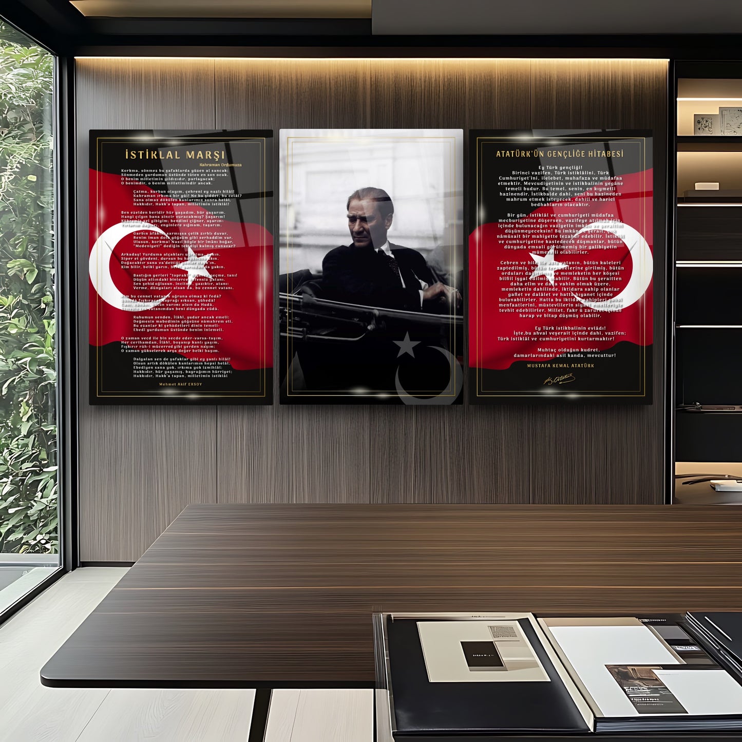 Atatürk Köşesi Üçlü Set Cam Tablo