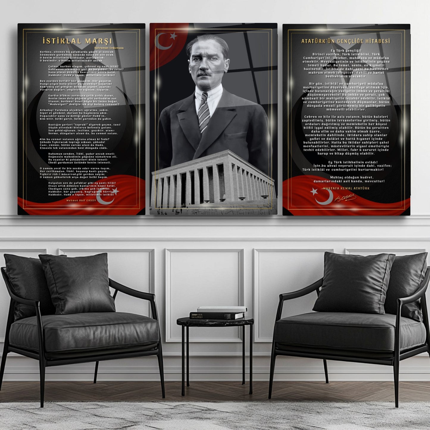Atatürk Köşesi Üçlü Set Cam Tablo