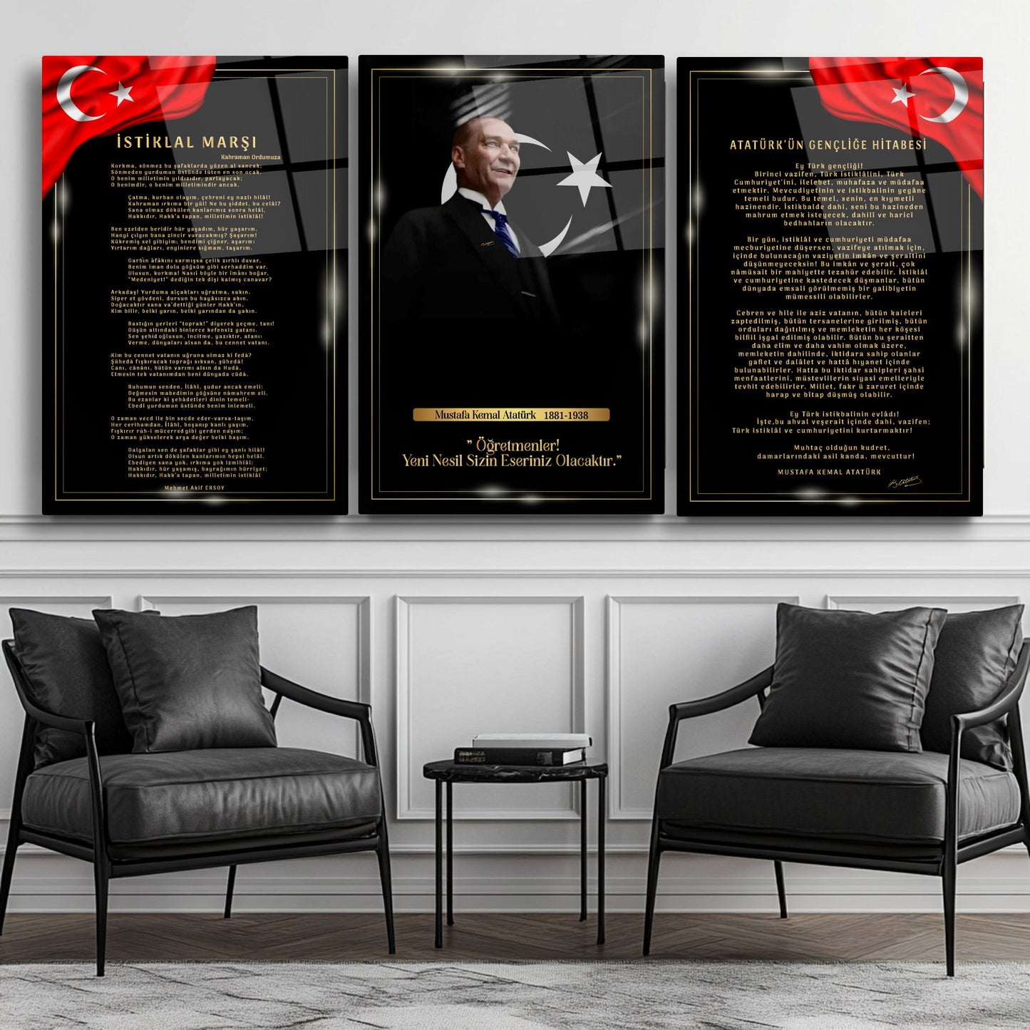 Atatürk Köşesi Üçlü Set Cam Tablo