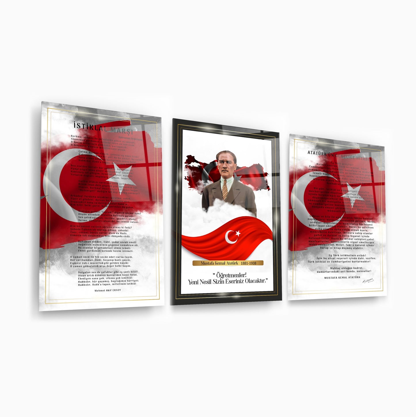 Atatürk Köşesi Üçlü Set Cam Tablo