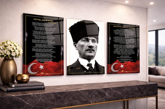 Okullar, Kolejler ve Resmi Kurumlar İçin Modern Atatürk Köşesi Cam Tablo Modelleri