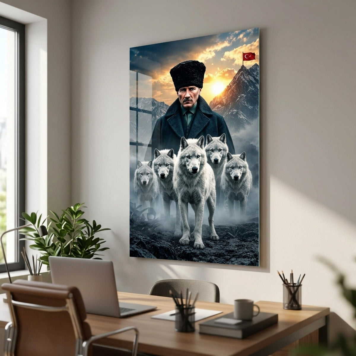 Atatürk ve Kurtlar Meclisi Dikey Cam Tablo