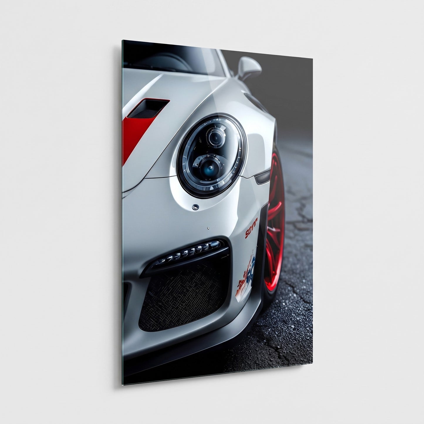 Beyaz Porsche 911 GT3 Detayı Dikey Cam Tablo