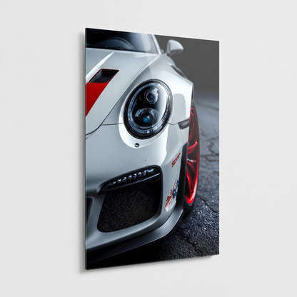 Beyaz Porsche 911 GT3 Detayı Dikey Cam Tablo