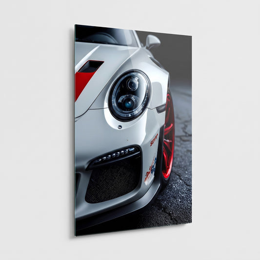 Beyaz Porsche 911 GT3 Detayı Dikey Cam Tablo