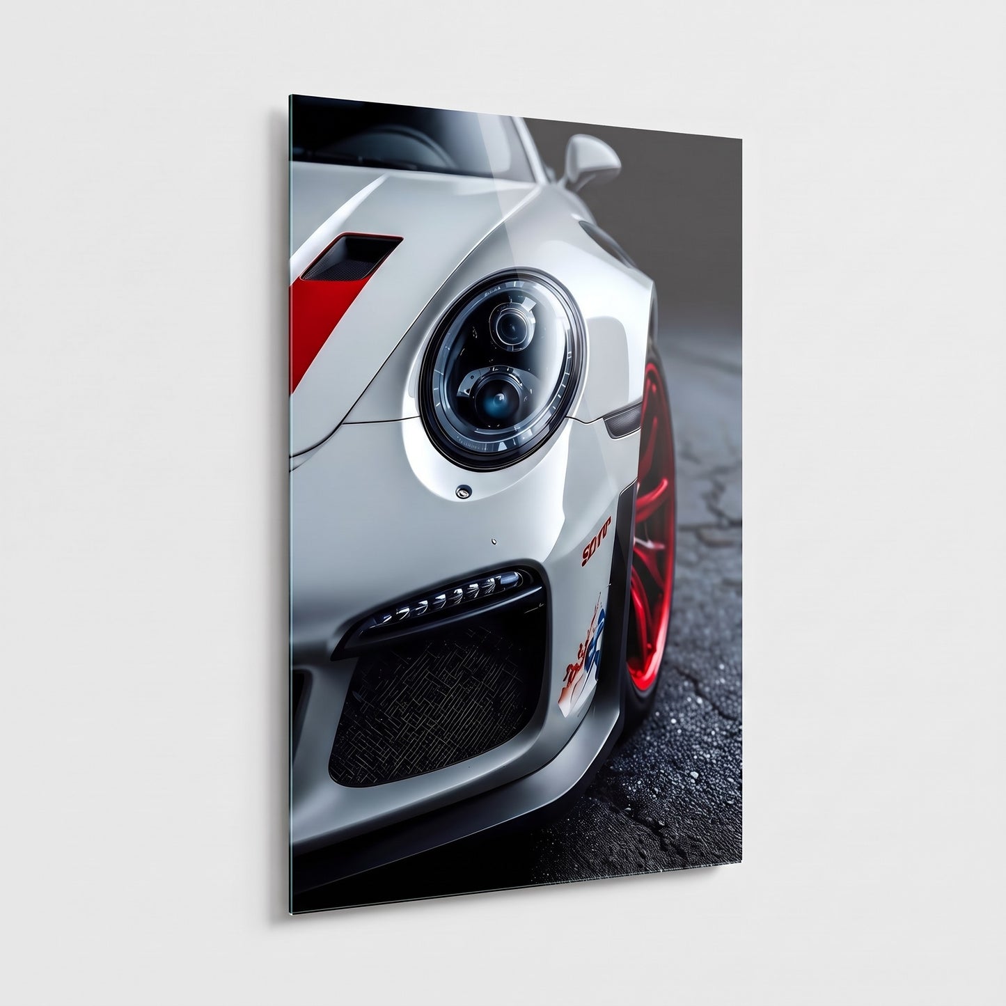 Beyaz Porsche 911 GT3 Detayı Dikey Cam Tablo