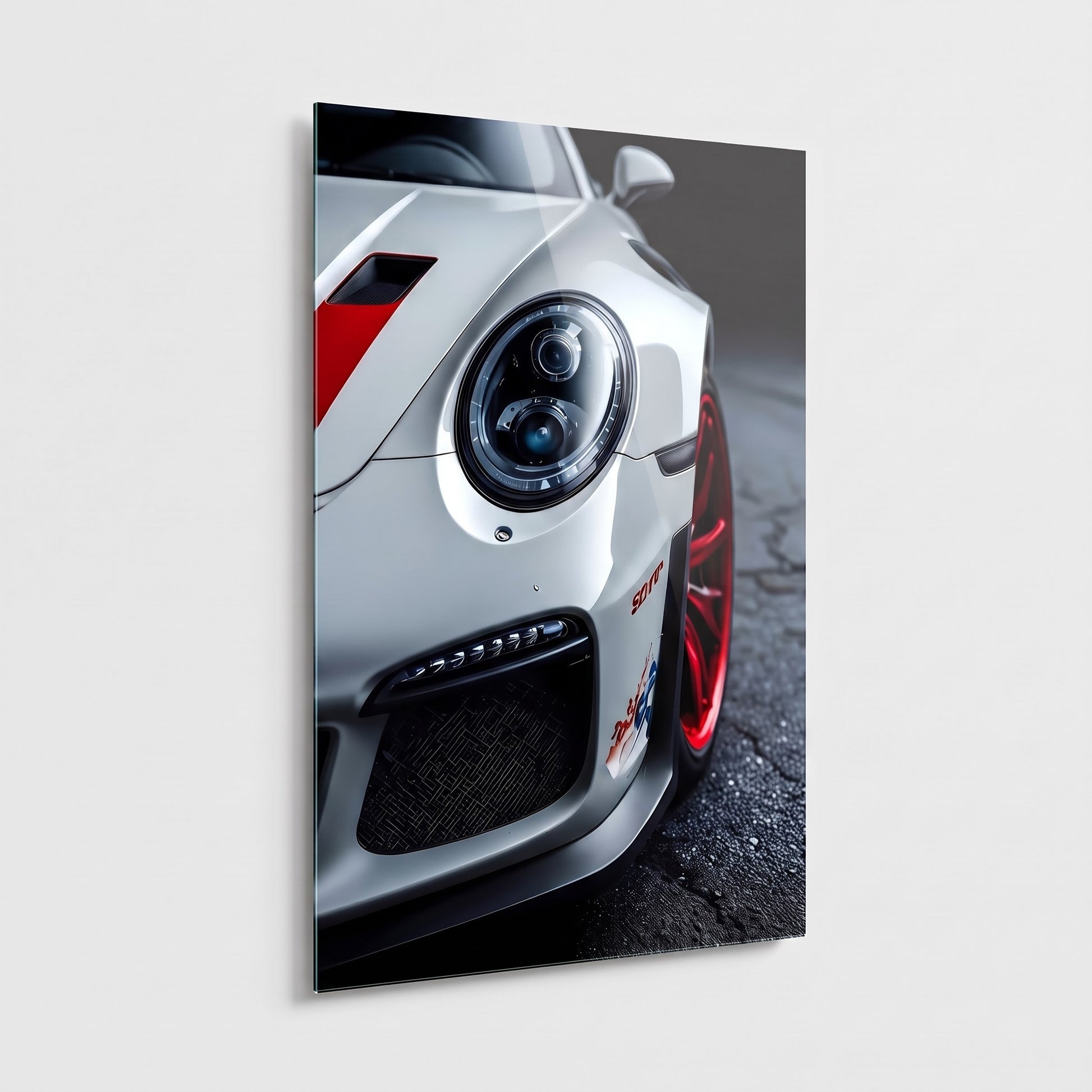 Beyaz Porsche 911 GT3 Detayı Dikey Cam Tablo