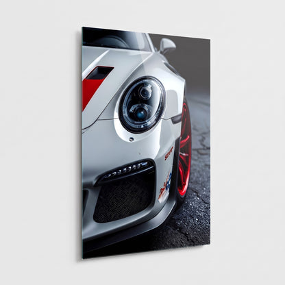 Beyaz Porsche 911 GT3 Detayı Dikey Cam Tablo