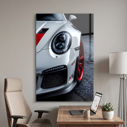 Beyaz Porsche 911 GT3 Detayı Dikey Cam Tablo