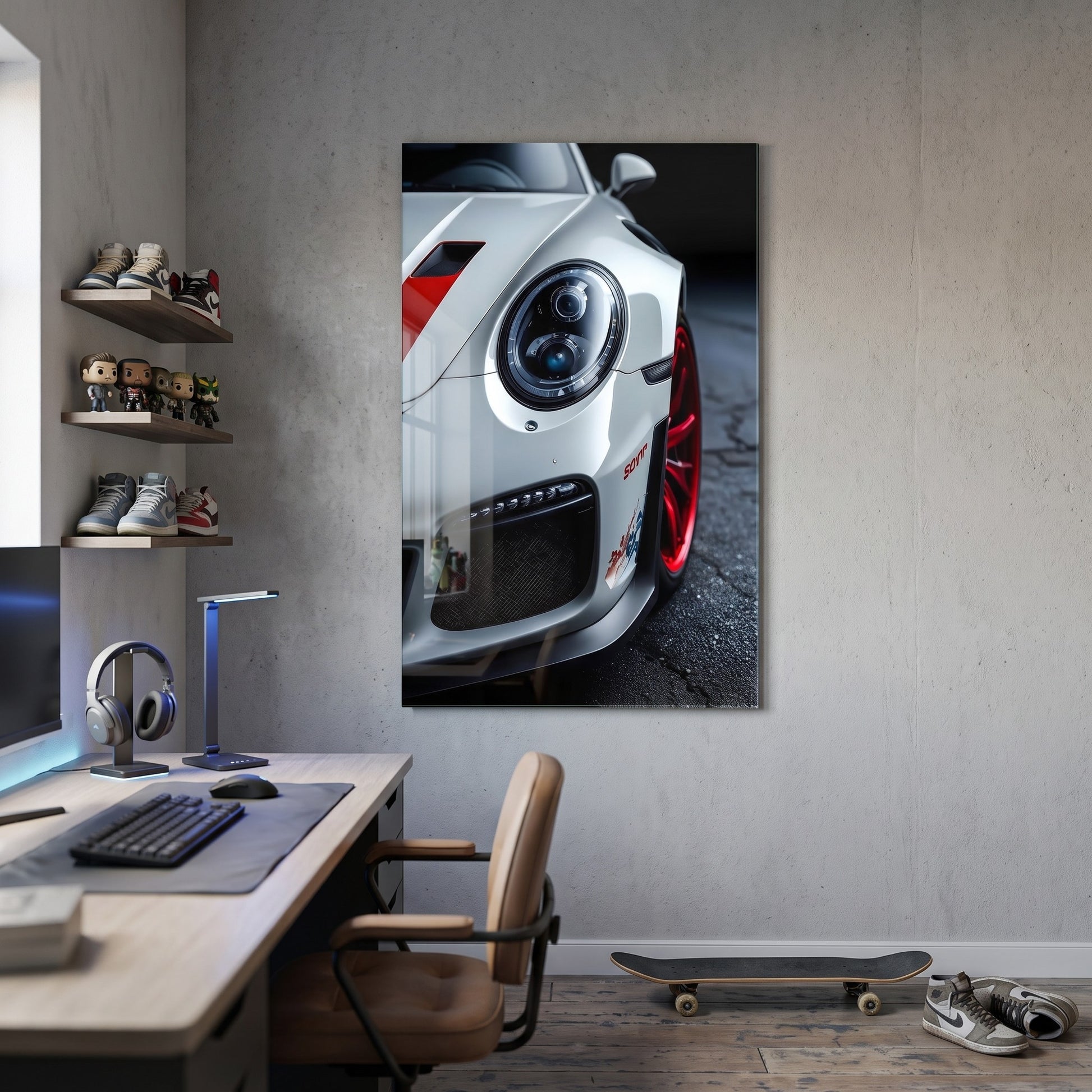 Beyaz Porsche 911 GT3 Detayı Dikey Cam Tablo
