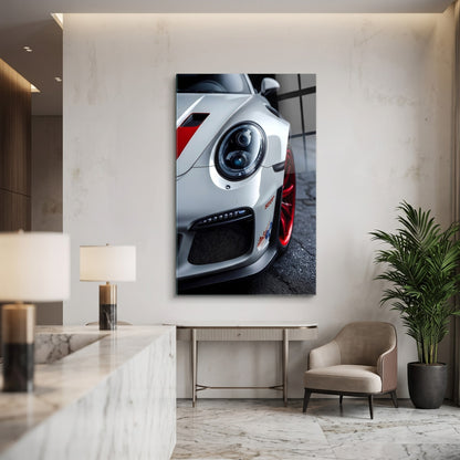 Beyaz Porsche 911 GT3 Detayı Dikey Cam Tablo