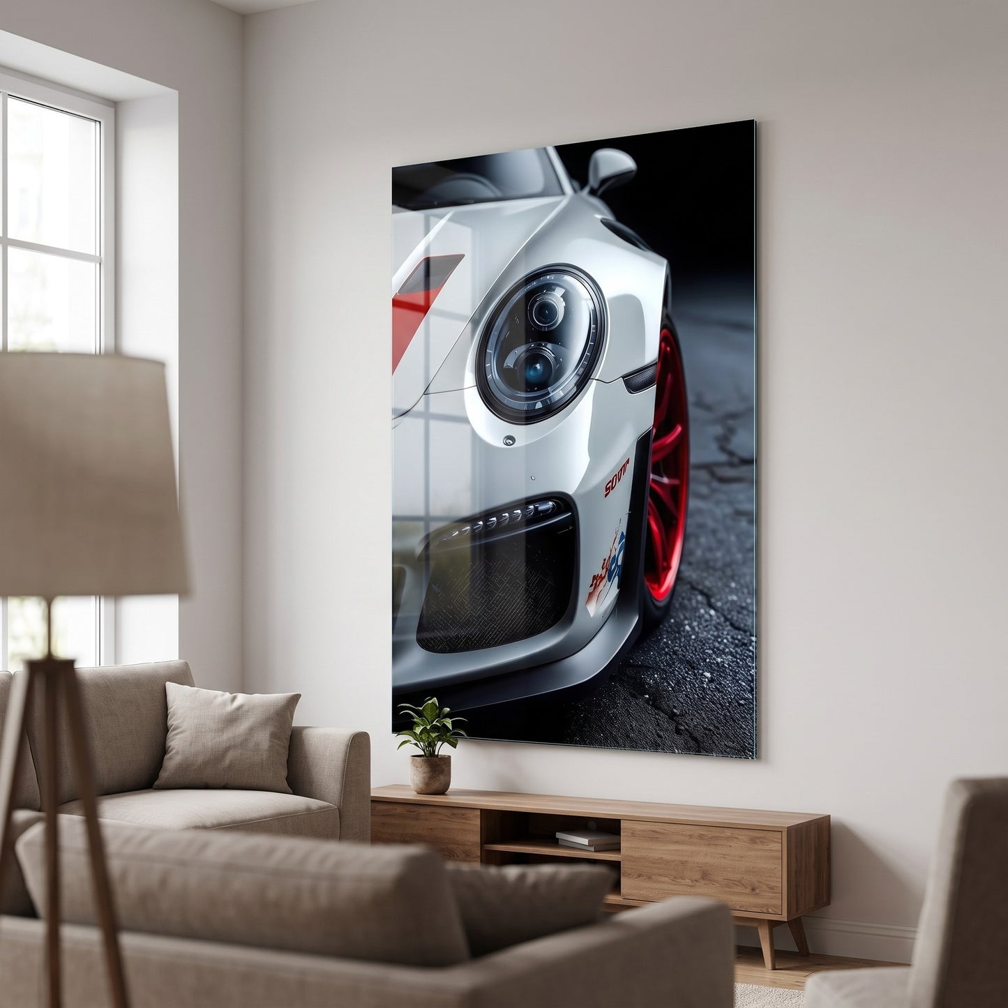 Beyaz Porsche 911 GT3 Detayı Dikey Cam Tablo