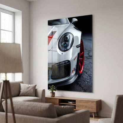 Beyaz Porsche 911 GT3 Detayı Dikey Cam Tablo