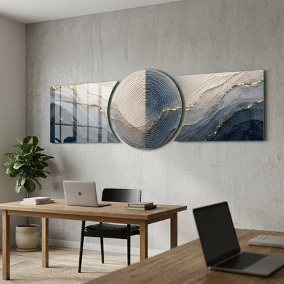 Modern Soyut Altın Detaylı Marini Cam Şekilli Kesim Cam Tablo