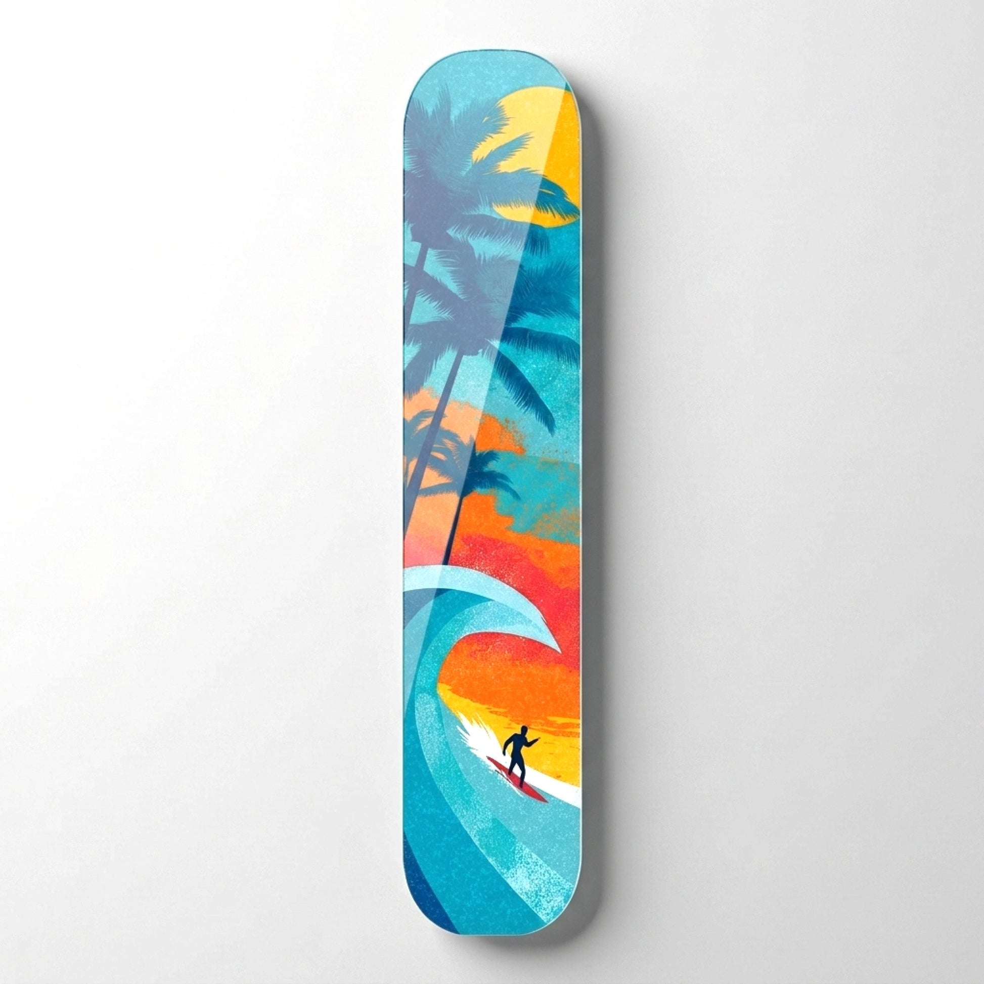 Tropik Sörf Güneş Batımı Skate Board Cam Tablo