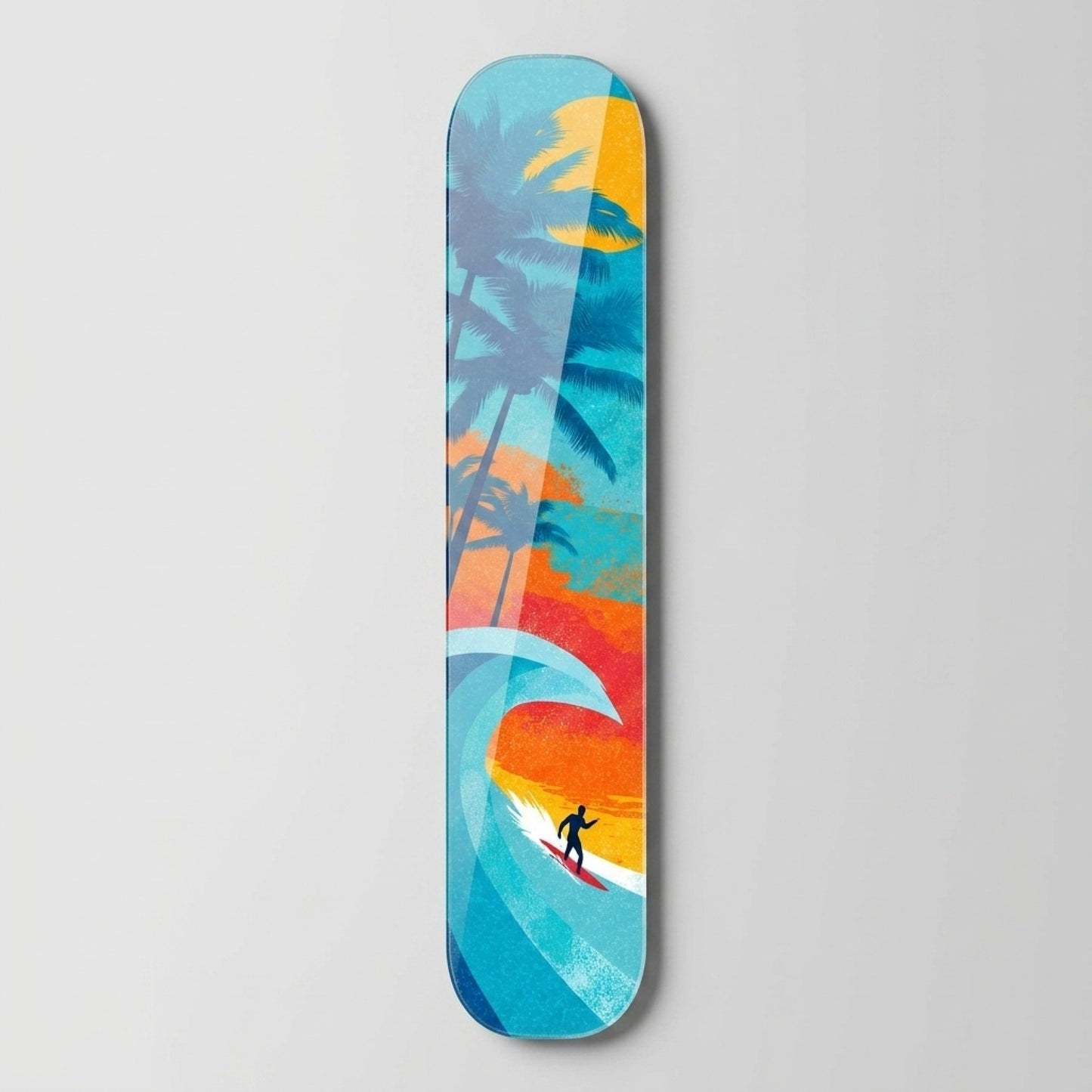 Tropik Sörf Güneş Batımı Skate Board Cam Tablo