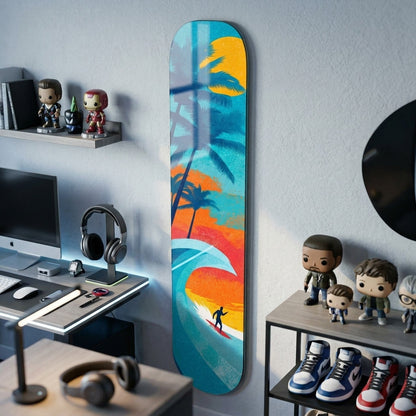 Tropik Sörf Güneş Batımı Skate Board Cam Tablo