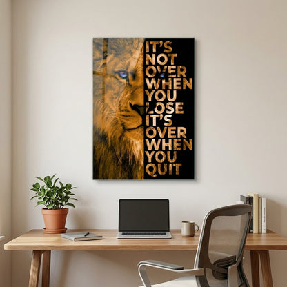 Aslan Motivasyon Sözlü Aslan Dikey Cam Tablo