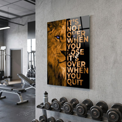 Aslan Motivasyon Sözlü Aslan Dikey Cam Tablo