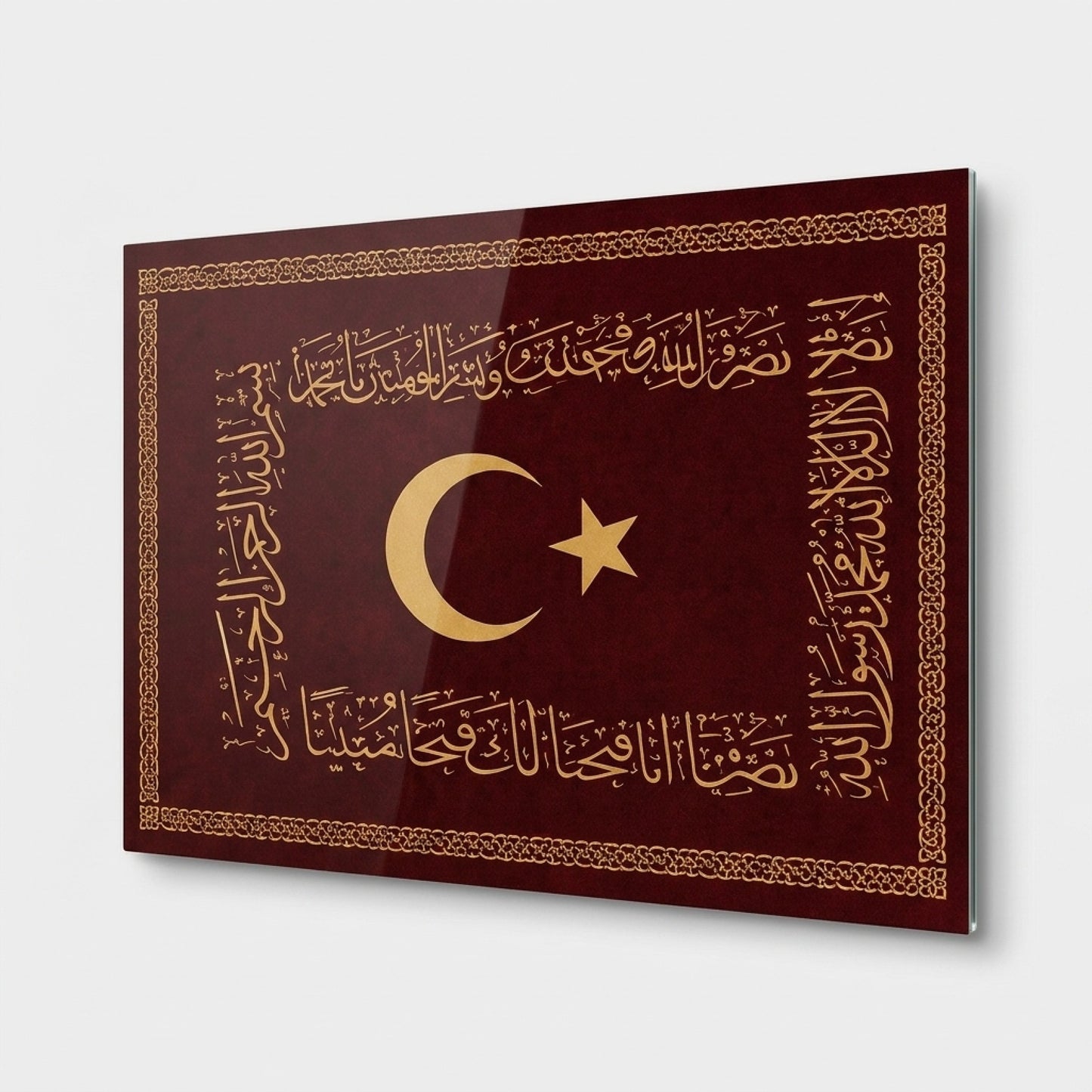 Osmanlı Sancağı Ay Yıldız Yatay Cam Tablo