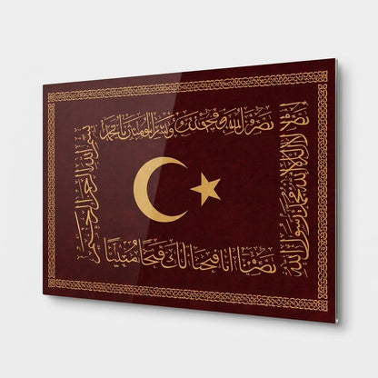 Osmanlı Sancağı Ay Yıldız Yatay Cam Tablo