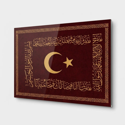 Osmanlı Sancağı Ay Yıldız Yatay Cam Tablo