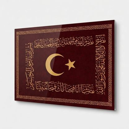 Osmanlı Sancağı Ay Yıldız Yatay Cam Tablo